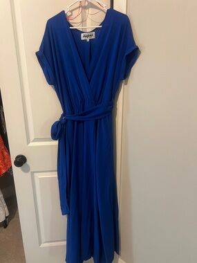 Meghan LA Royal Cobalt Blue Wrap Maxi Dress with Tie Waist lined 2XL